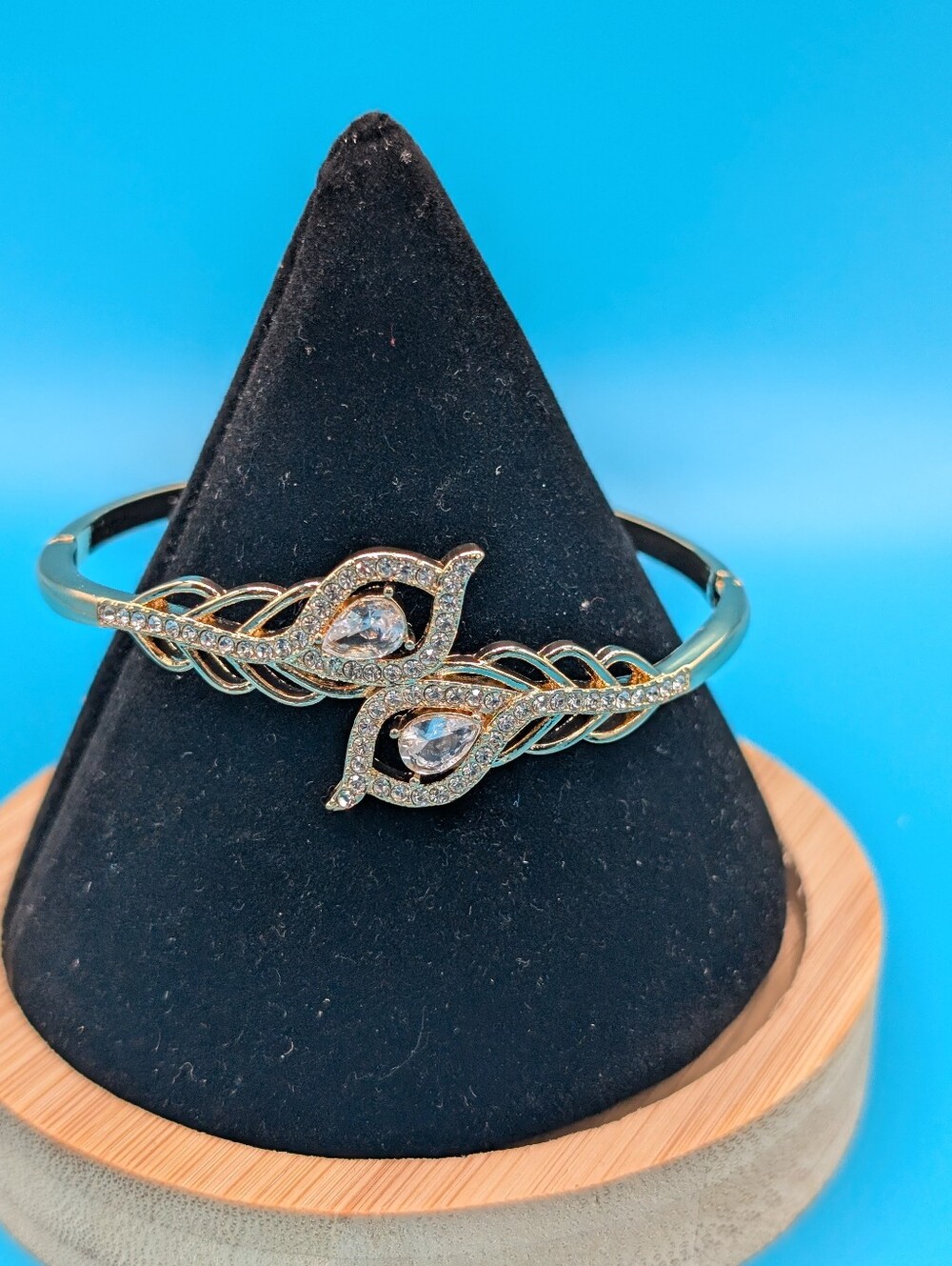 Gold-Tone Crystal Leaf Bracelet - Elegant Women's Jewelry